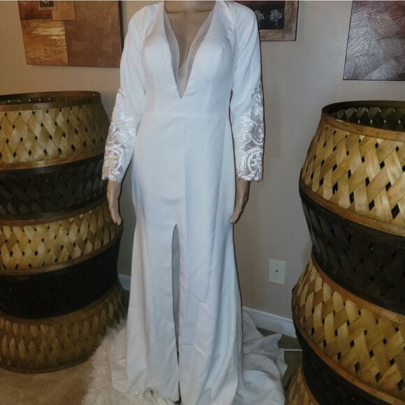 🆕️👰Romantic Bridal Wedding Mermaid Sexy Slit With V-neck, SZ 10 - Picture 3 of 16